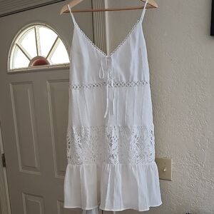 Sheilay White Boho Lace Mini Dress - Tiered Ruffle Hem Sz XL Resort Wedding Beac